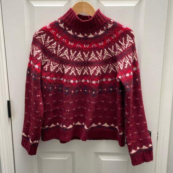 AMERICAN EAGLE Maroon Red Fair Isle Mockneck Sweater Size M - Picture 1 of 5